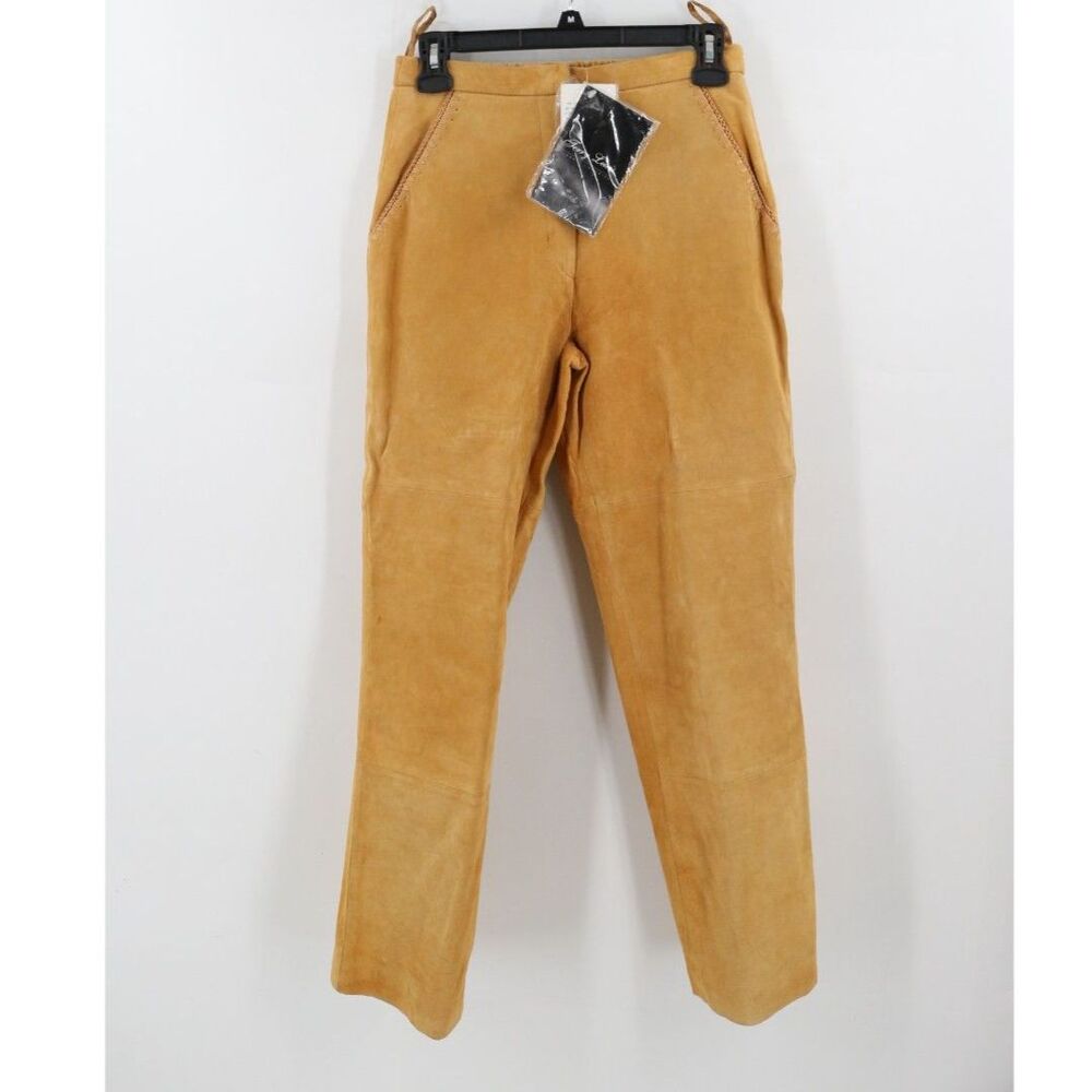Vintage Deadstock Jerry Lewis 100% Leather Suede Pants Size 8 Petite Embroidered